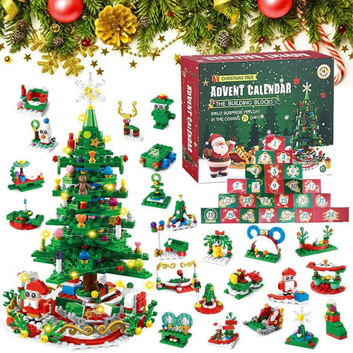 Skanto | Luminova Adventskalender Barn – Byggekloss Juletre med 24 Overraskelser & LED-Belysning, Kreativ & Utdannende Leke glede
