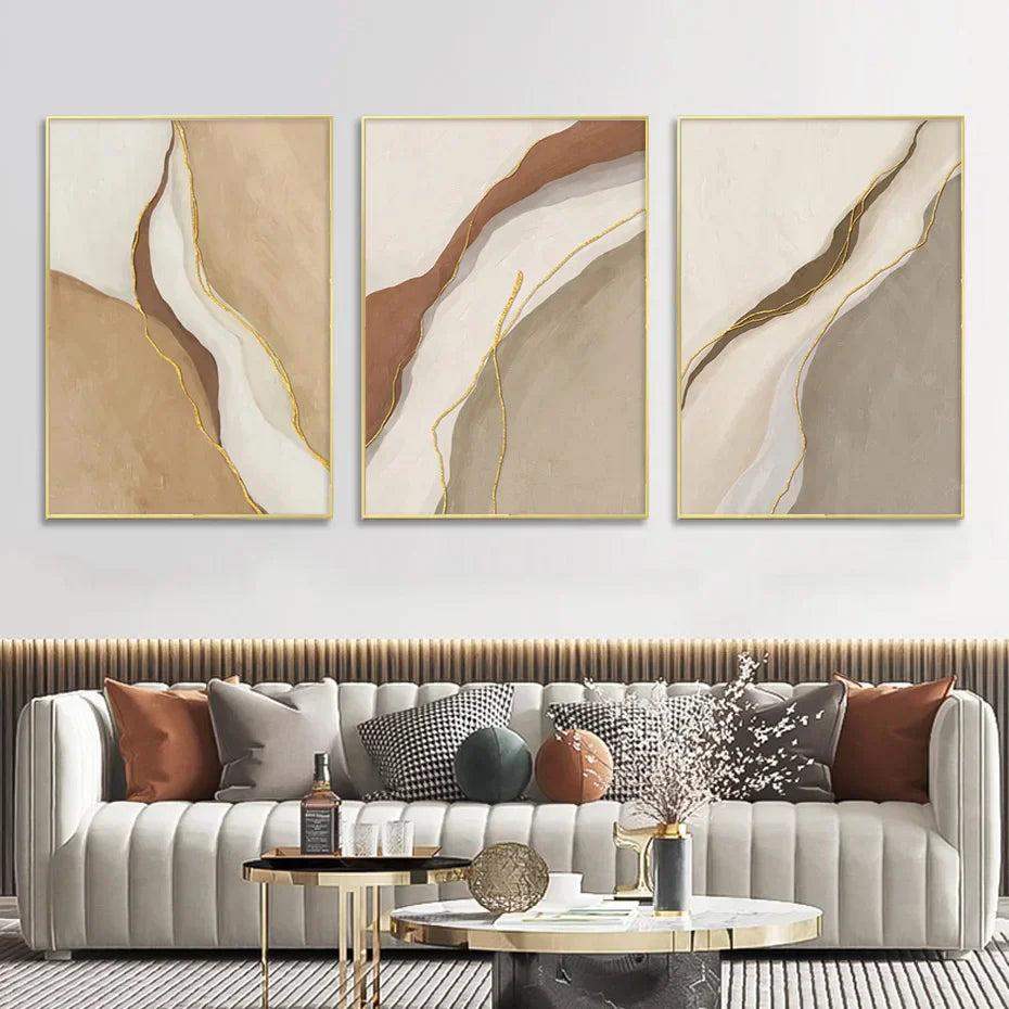Modern Geometric Abstract Wall Art Prints Gray Beige Brown Canvas Paintings for Living Room Modern Home Interior Decor | Skanto