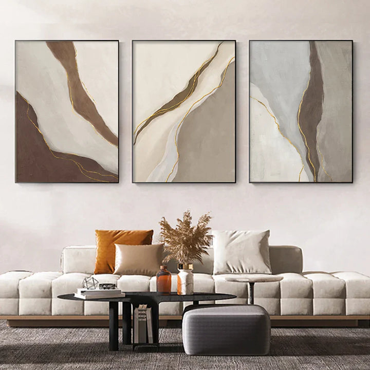 Modern Geometric Abstract Wall Art Prints Gray Beige Brown Canvas Paintings for Living Room Modern Home Interior Decor | Skanto