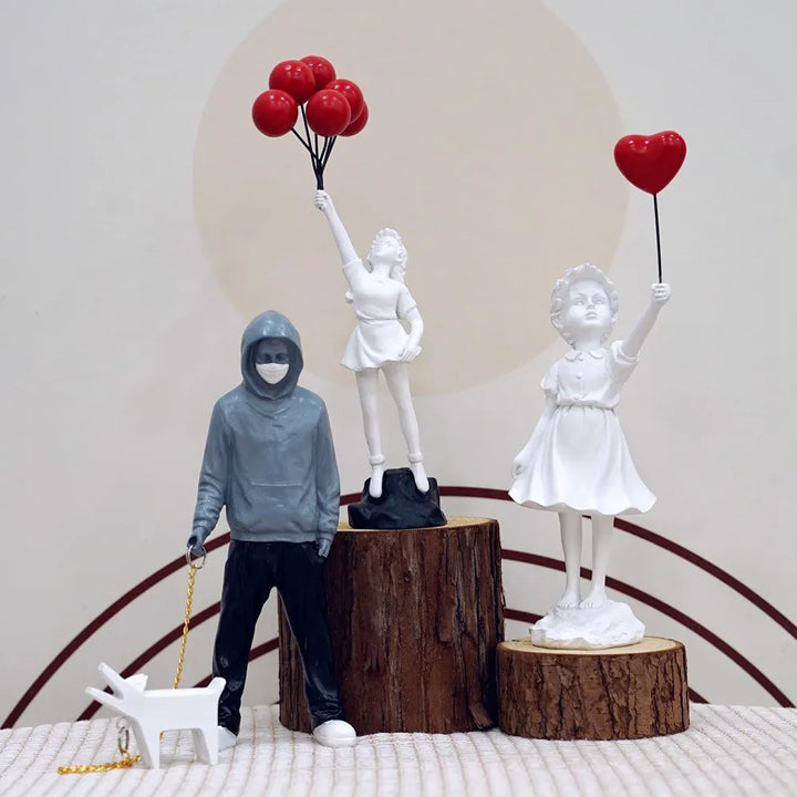 Skanto | Dropshipping Banksy Skulptur Kolleksjon Blomst Kastende Statue Pop Kunst Moderne Ballongjente Figur Kontor Hjem Dekorasjon