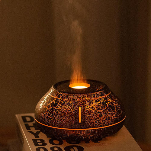 Skanto | Luftfukter sprekk vulkan flamme essensiell olje diffuser ultrasonisk kald tåke maker LED essensiell olje lampe luft diffuser