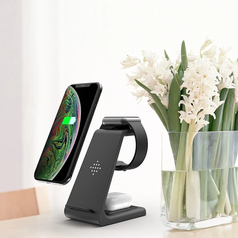 Skanto | 3-i-1 Trådlader for Smarttelefon, Smartklokke og Ørepropper