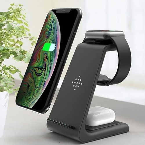 Skanto | 3-i-1 Trådlader for Smarttelefon, Smartklokke og Ørepropper