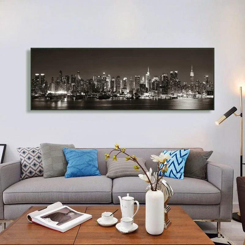 American Nights Bybilde Veggkunst Fine Art Lerretsutskrifter Bylysene Plakat Bredt Format Landskapsbilde For Over Sofaen Kunst For Over Sengen | Skanto