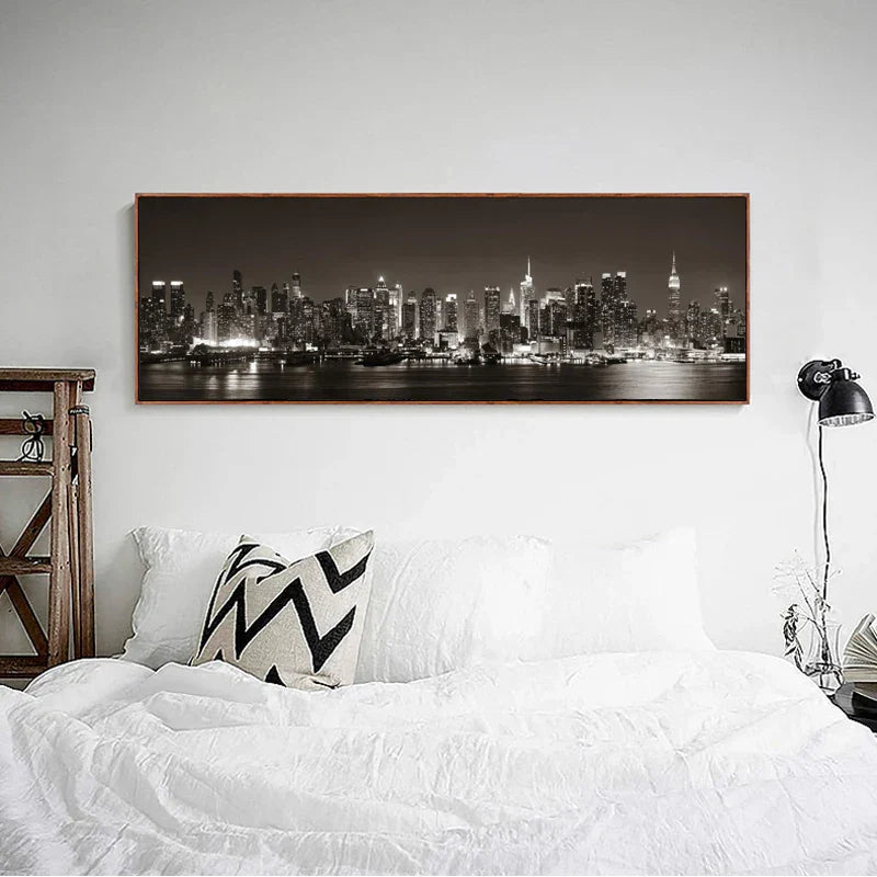 American Nights Bybilde Veggkunst Fine Art Lerretsutskrifter Bylysene Plakat Bredt Format Landskapsbilde For Over Sofaen Kunst For Over Sengen | Skanto