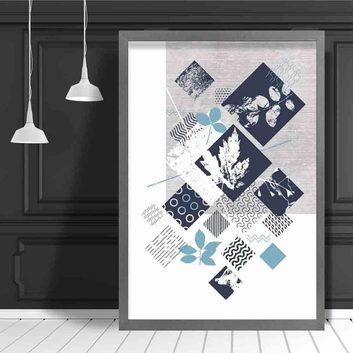 BOTANISK Abstrakt GEOMETRISK Marineblått og turkis blomstermønster 03