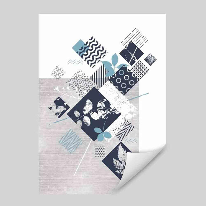 BOTANISK Abstrakt GEOMETRISK Marineblått og turkis blomstermønster 01