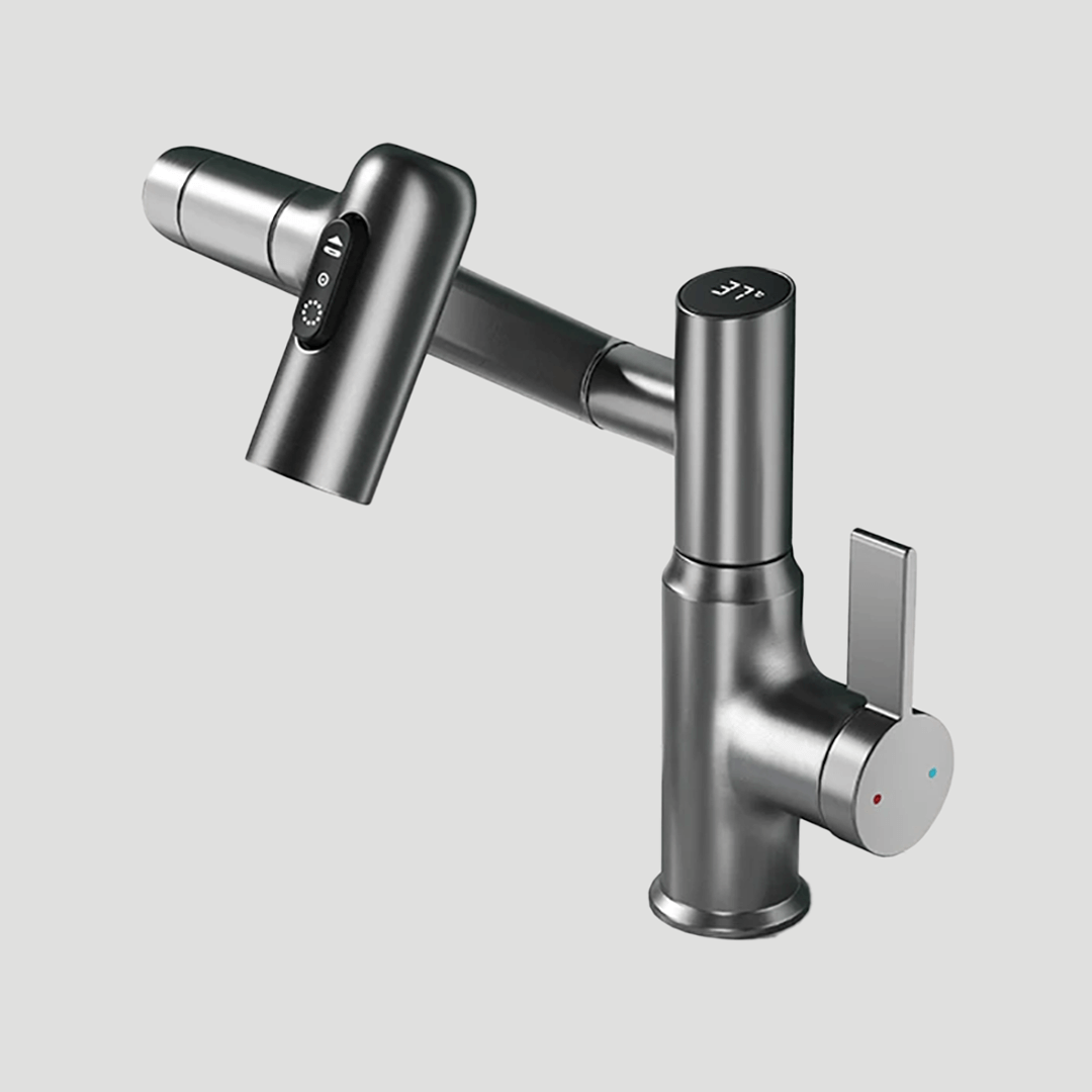 Skanto | LustraFlow 360° Smart Fixture | Moderne Kjøkken- og Badeblander med LED Temperaturdisplay