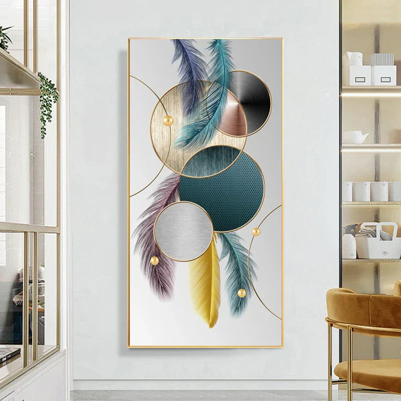 Lykkevisjon Abstrakt Gylden Fjær Hjort Landskap Veggkunst Fine Kunst Lærredstrykk Bilder For Stue Inngang Foyer Lys Luksuriøs Boliginnredning | Skanto