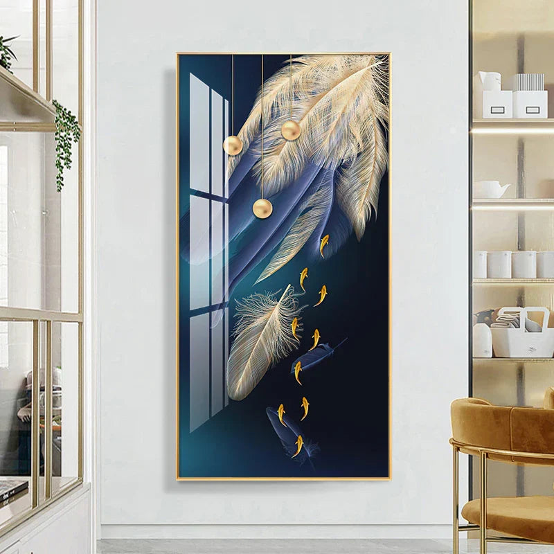 Lykkevisjon Abstrakt Gylden Fjær Hjort Landskap Veggkunst Fine Kunst Lærredstrykk Bilder For Stue Inngang Foyer Lys Luksuriøs Boliginnredning | Skanto