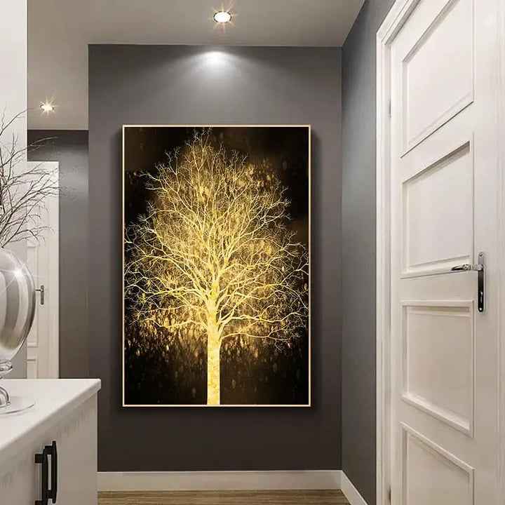 Lykksalige Gyldne Tre Veggkunst Fin Kunst Lerretstrykk Bilde For Lett Luksuriøs Stue Entré Foyer Moderne Hjemmekontor Kunst Dekor | Skanto