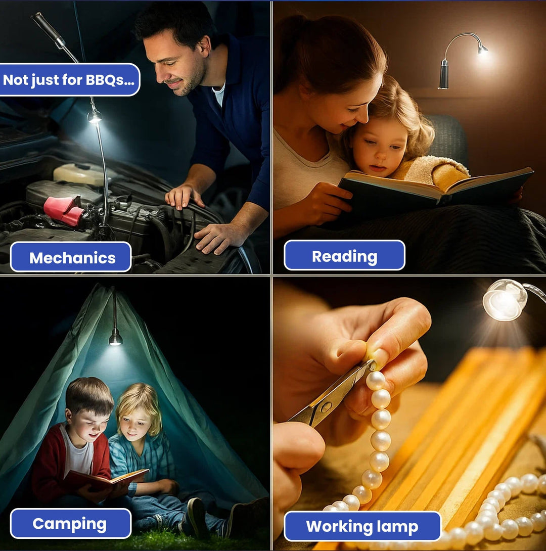 Skanto | Magnetisk BBQ Lys med 360° Rotasjon og Lyse Hvite LED-lamper