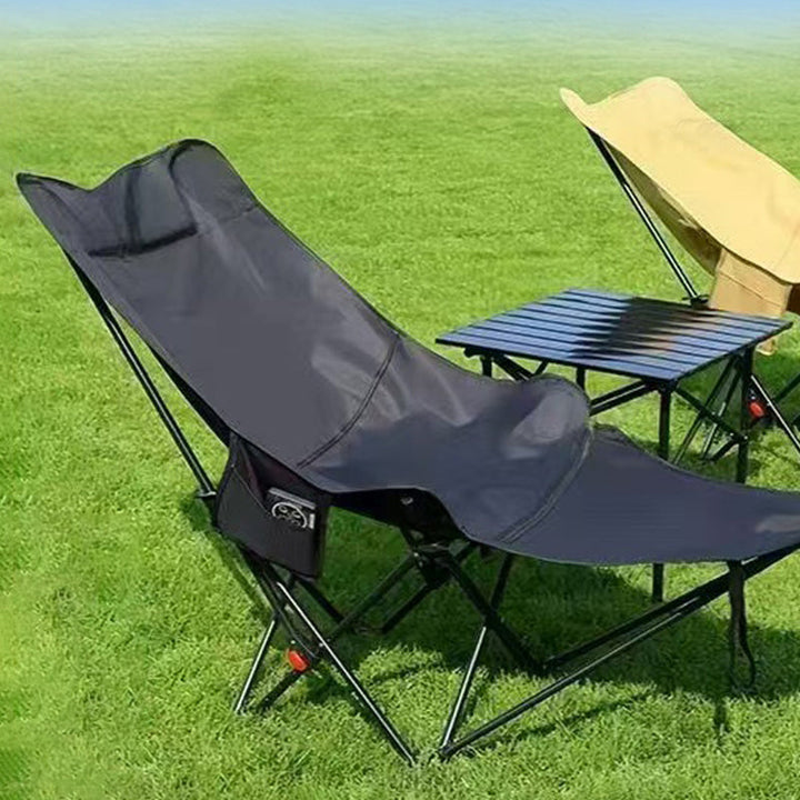 Sammenleggbar campingstol laget av Oxford-stoff og karbonstål med ryggstøtte og fotstøtte for terrasse og hage