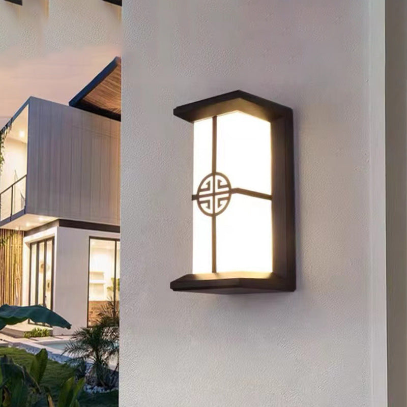 Rektangulær, vanntett LED-vegglampe laget av aluminium og akryl for terrasser