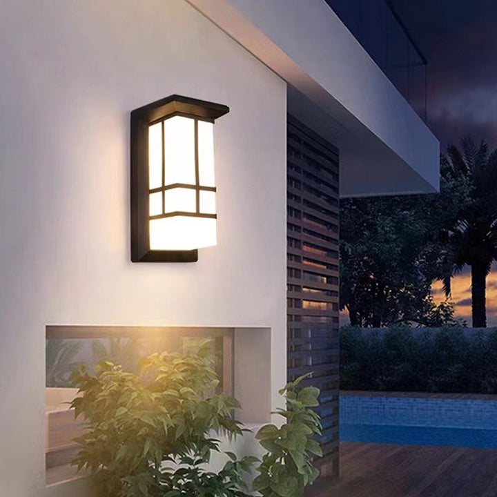 Tradisjonell kinesisk rektangulær vanntett aluminium akryl LED vegglys for utendørs terrasser | Skanto