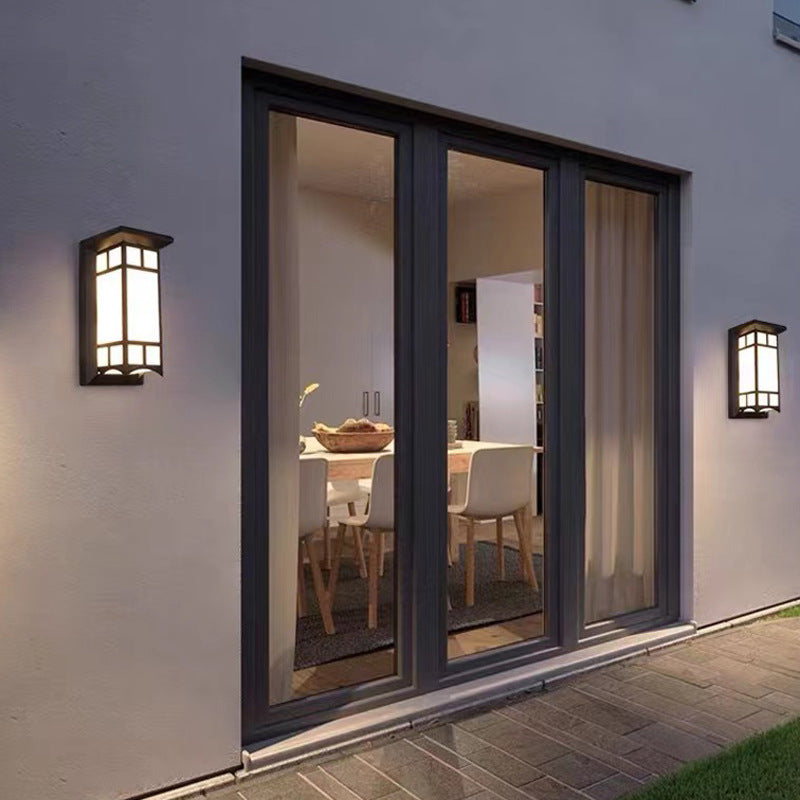 Tradisjonell kinesisk rektangulær vanntett aluminium akryl LED vegglys for utendørs terrasser | Skanto
