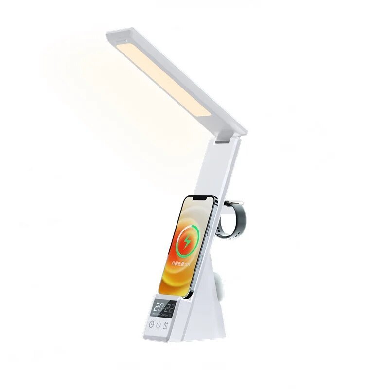 Skanto | MultiLite Hub - 5-i-1 - Lampe - Trådløs lader - Praktisk vekkerklokke