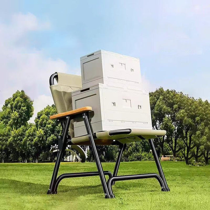 Moderne Minimalistisk Rektangulær Diamantmønstret Karbonstål Oxford Stoff Bøketræ Sammenleggbar Camping Stol Ryggstøtte Armlene For Hage | Skanto