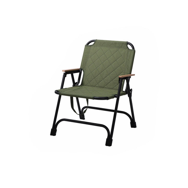 Moderne Minimalistisk Rektangulær Diamantmønstret Karbonstål Oxford Stoff Bøketræ Sammenleggbar Camping Stol Ryggstøtte Armlene For Hage | Skanto