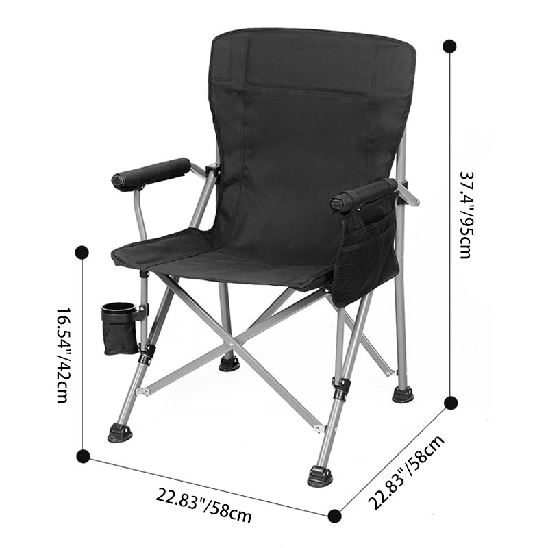 Moderne minimalistisk firkantet karbonstål Oxford stoff foldbar ryggstøtte armlene svart campingstol for utendørs | Skanto