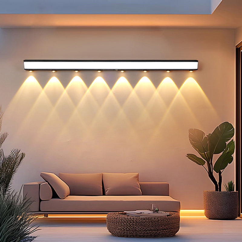 Moderne minimalistiske solenergi vanntett bevegelsessensor akryl aluminium og rustfritt stål rektangulær LED vegglampe for utendørs patio | Skanto