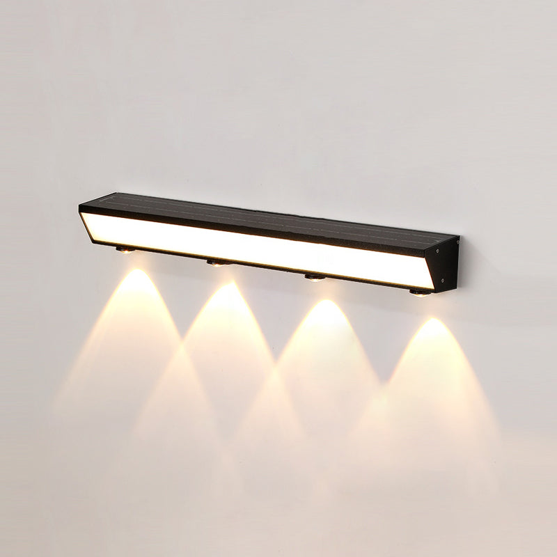 Moderne minimalistiske solenergi vanntett bevegelsessensor akryl aluminium og rustfritt stål rektangulær LED vegglampe for utendørs patio | Skanto