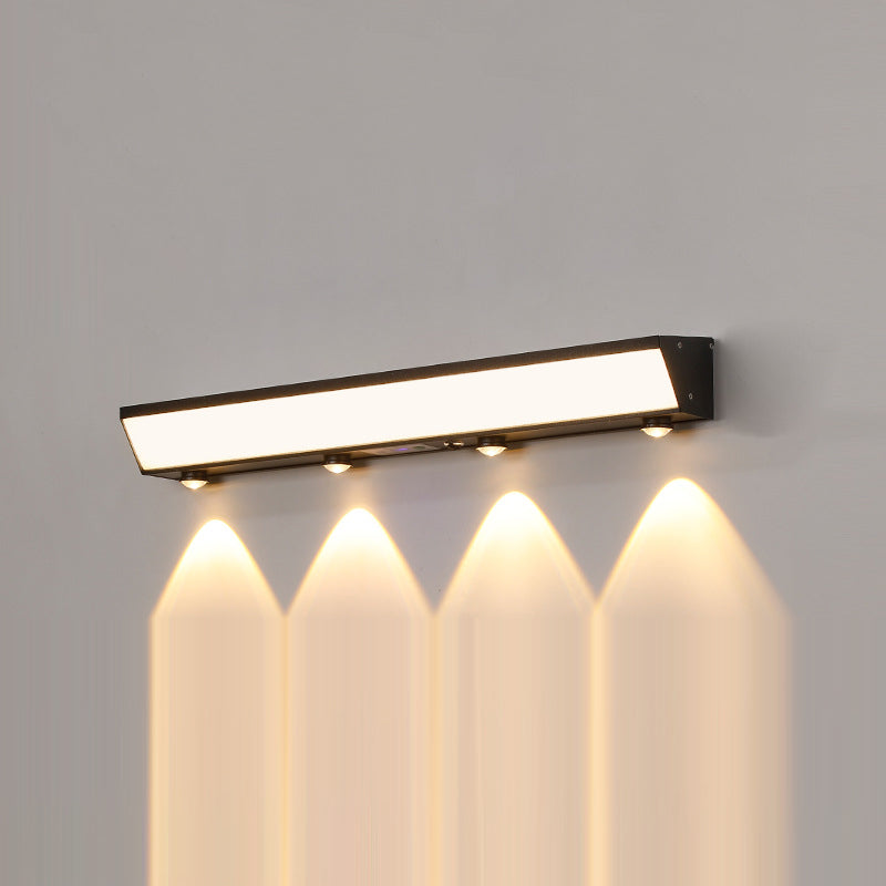 Moderne minimalistiske solenergi vanntett bevegelsessensor akryl aluminium og rustfritt stål rektangulær LED vegglampe for utendørs patio | Skanto