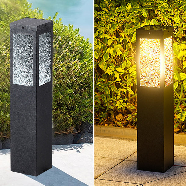 Moderne minimalistisk vanntett metall- og glass diamantstrukturert søyle 1-lys utendørslys for hage og uteplass | Skanto