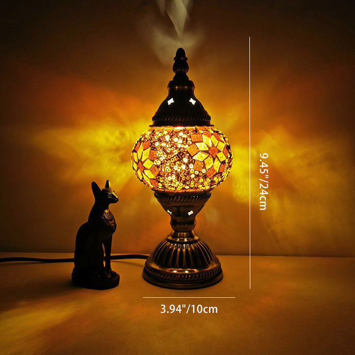 Skanto | Tradisjonell Tiffany Oval Glass Jern 1-Lys Bordlampe for Stuen
