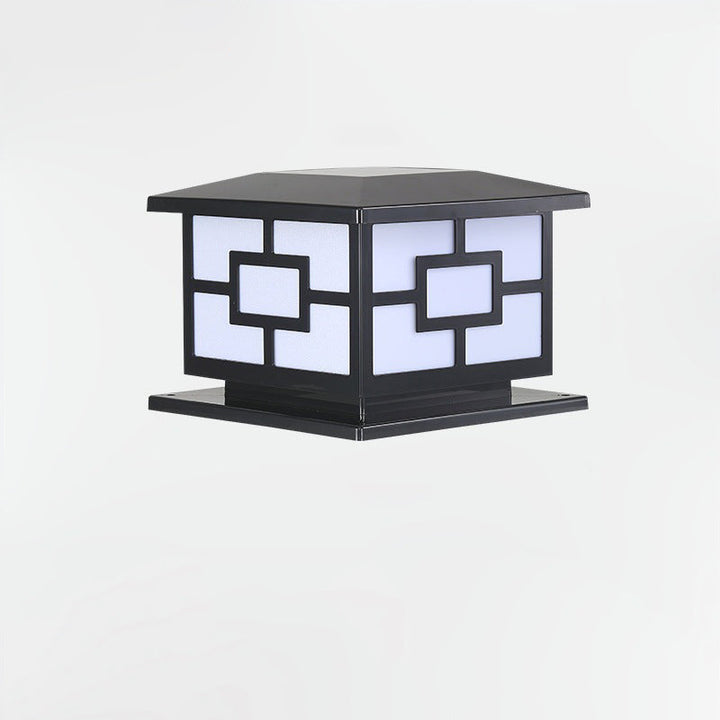 Moderne industriell ABS kube LED vanntett solcellepostlampe for utendørs patio | Skanto