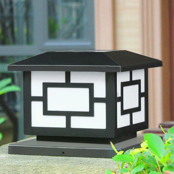 Moderne industriell ABS kube LED vanntett solcellepostlampe for utendørs patio | Skanto