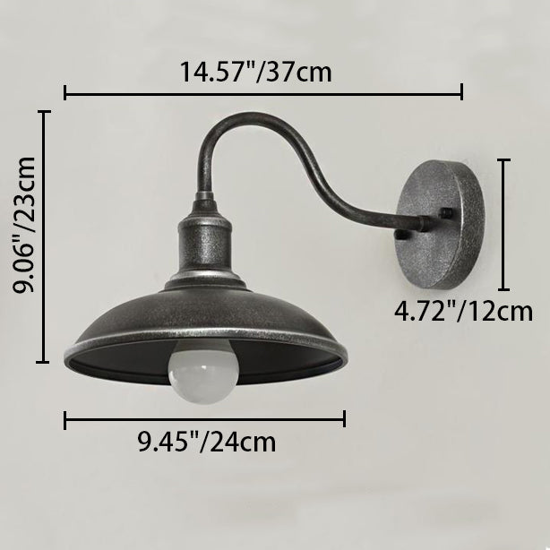 Moderne industriell rund potte lokk form buet stang jern skygge 1-lys vegglampe for uteplass | Skanto