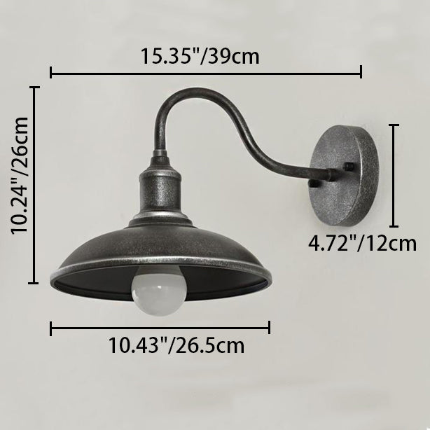 Moderne industriell rund potte lokk form buet stang jern skygge 1-lys vegglampe for uteplass | Skanto