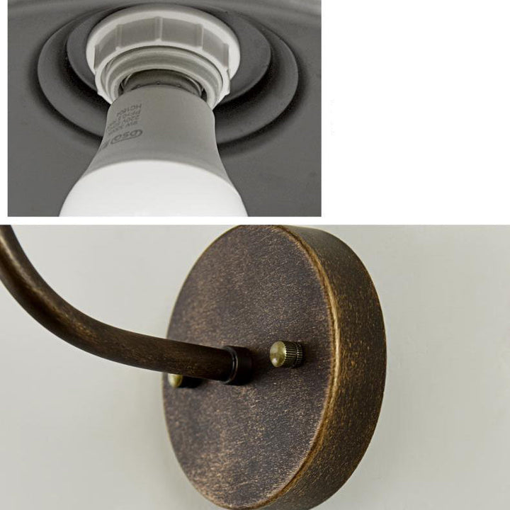 Moderne industriell rund potte lokk form buet stang jern skygge 1-lys vegglampe for uteplass | Skanto
