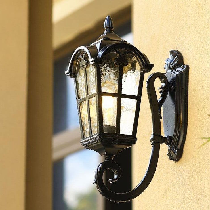 Tradisjonell europeisk kvadratisk blonder aluminium trykt glass 1-lys utendørs vegglampe for hage | Skanto