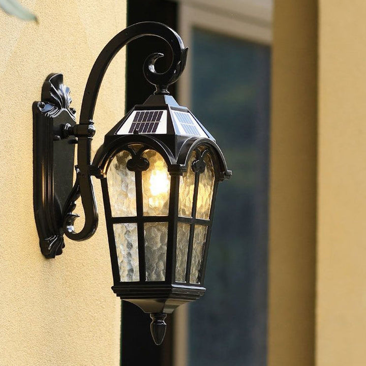 Tradisjonell europeisk kvadratisk blonder aluminium trykt glass 1-lys utendørs vegglampe for hage | Skanto