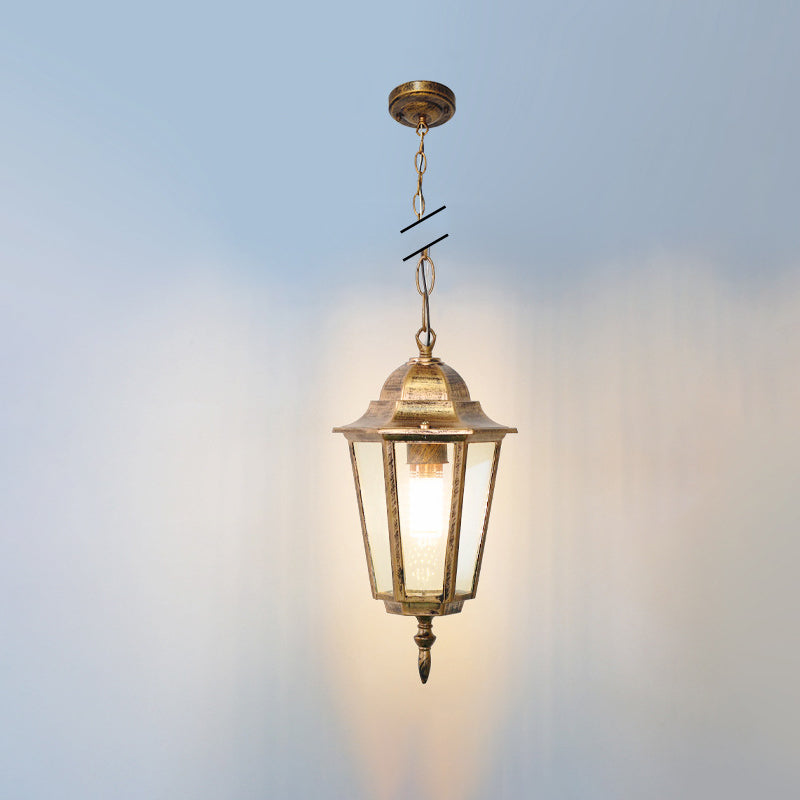 Tradisjonell Vintage Vanntett Hexagonal Aluminiumsakryl 1-Lys Pendellampe For Utendørs Patio | Skanto