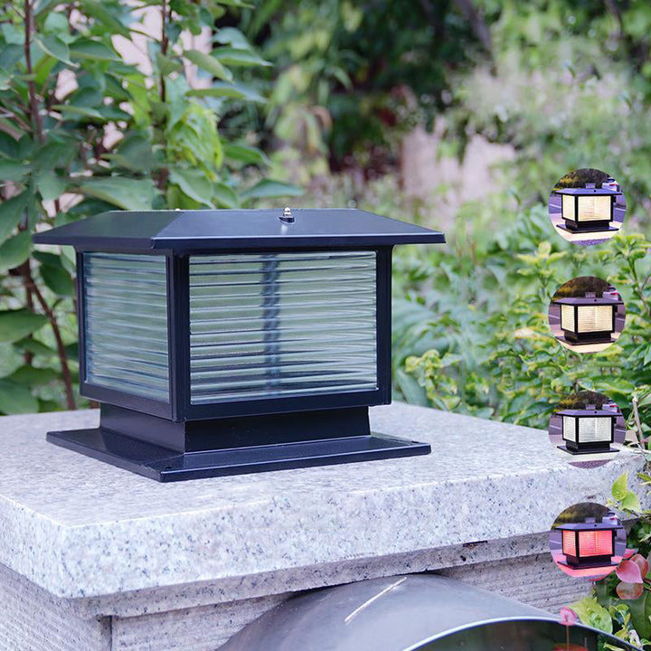 Moderne Minimalistisk Solvannrett Rektangulær Diamant Stripe Glasseskjerm Aluminium Ramme LED Post Hodelampe For Hage | Skanto