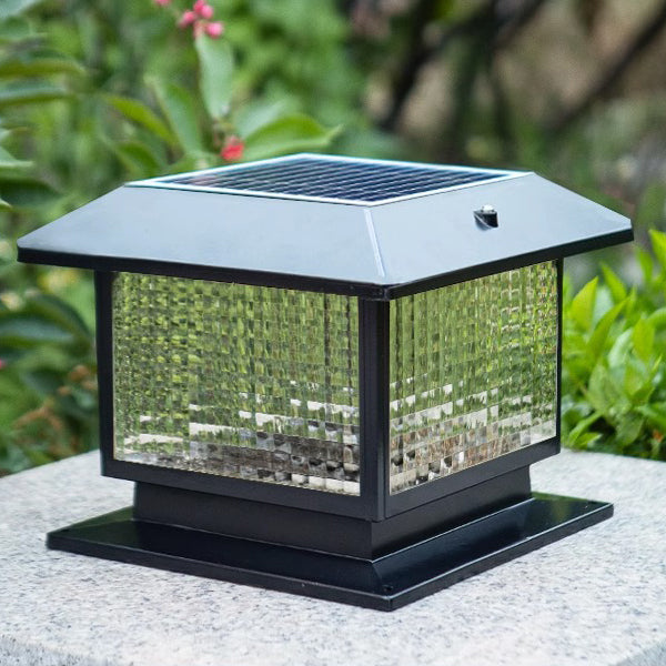 Moderne Minimalistisk Solvannrett Rektangulær Diamant Stripe Glasseskjerm Aluminium Ramme LED Post Hodelampe For Hage | Skanto