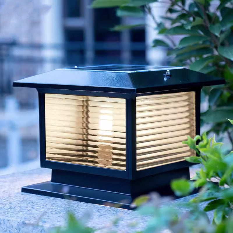 Moderne Minimalistisk Solvannrett Rektangulær Diamant Stripe Glasseskjerm Aluminium Ramme LED Post Hodelampe For Hage | Skanto