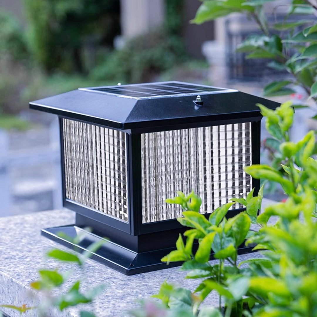 Moderne Minimalistisk Solvannrett Rektangulær Diamant Stripe Glasseskjerm Aluminium Ramme LED Post Hodelampe For Hage | Skanto