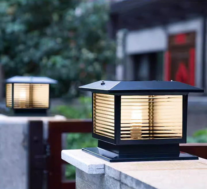 Moderne Minimalistisk Solvannrett Rektangulær Diamant Stripe Glasseskjerm Aluminium Ramme LED Post Hodelampe For Hage | Skanto