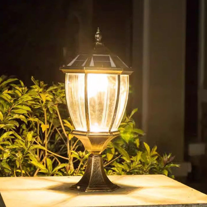 Moderne Retro Sekskant Aluminium Glass LED Sollykt Hode Landskapslys For Hage | Skanto