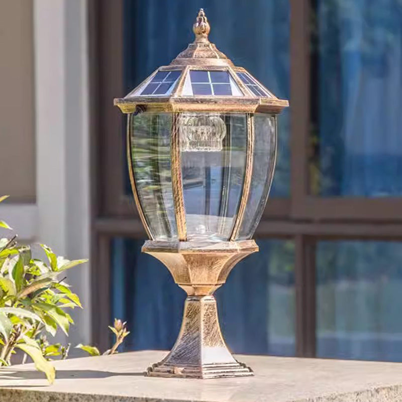 Moderne Retro Sekskant Aluminium Glass LED Sollykt Hode Landskapslys For Hage | Skanto