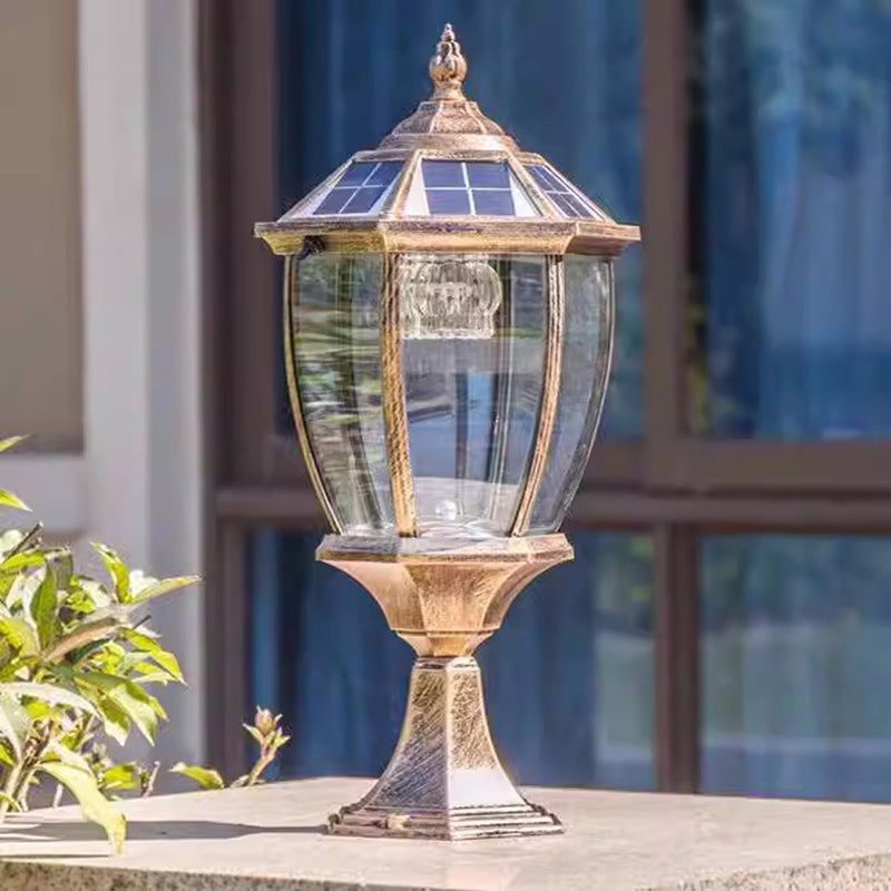 Moderne Retro Sekskant Aluminium Glass LED Sollykt Hode Landskapslys For Hage | Skanto