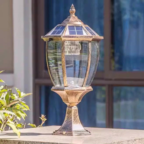 Moderne Retro Sekskant Aluminium Glass LED Sollykt Hode Landskapslys For Hage | Skanto