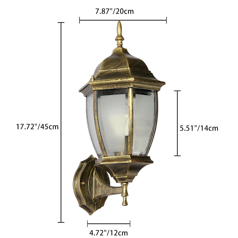 Samtidig Retro Vanntett Hexagonal Bur Aluminium Frostet Klart Glass 1-Lykt Vegglampe For Ute Patio | Skanto