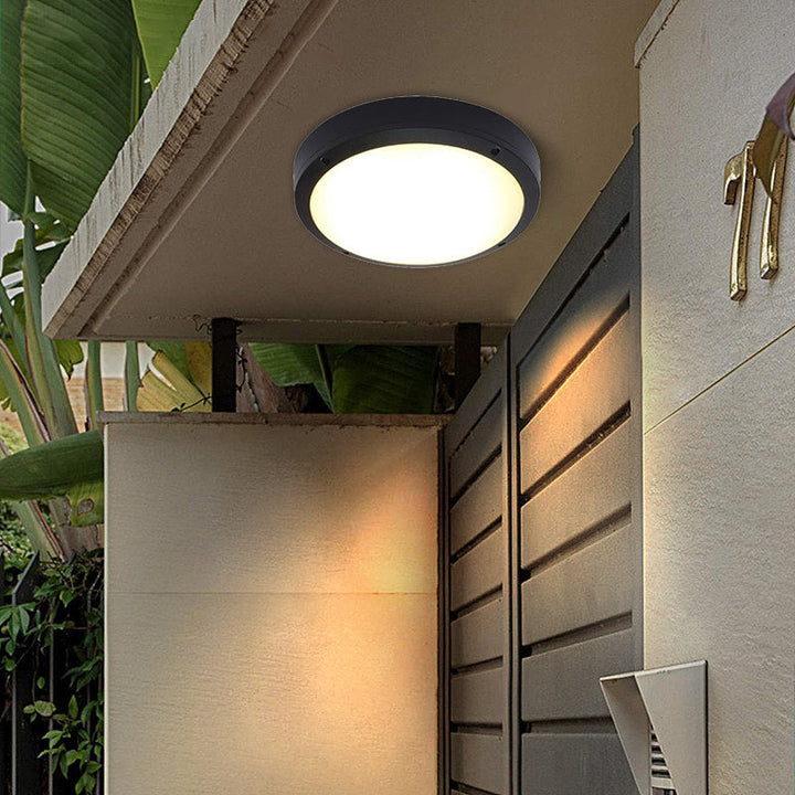 Moderne Minimalistisk Vanntett Rund Aluminiumsakryl LED Utendørs Flush Mount Taklampe For Hage | Skanto