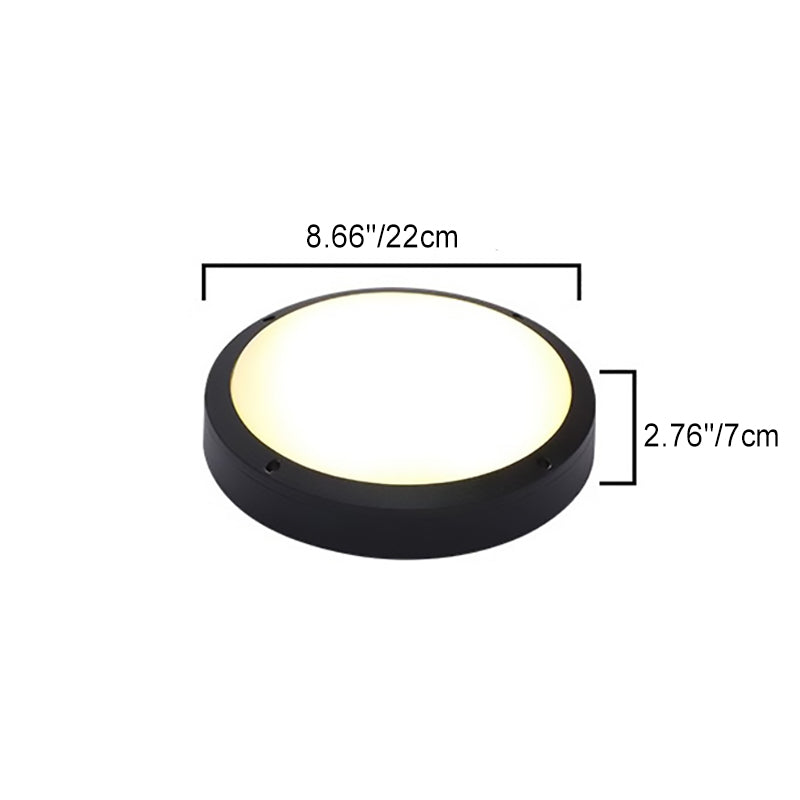 Vanntett rund LED-taklampe laget av aluminium og akryl for utendørs bruk, for innfelt montering i hagen.