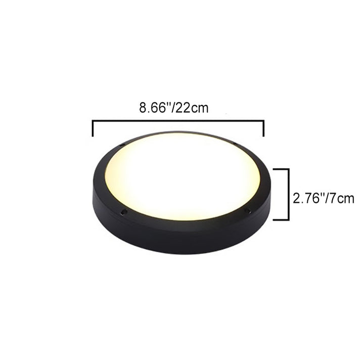 Vanntett rund LED-taklampe laget av aluminium og akryl for utendørs bruk, for innfelt montering i hagen.